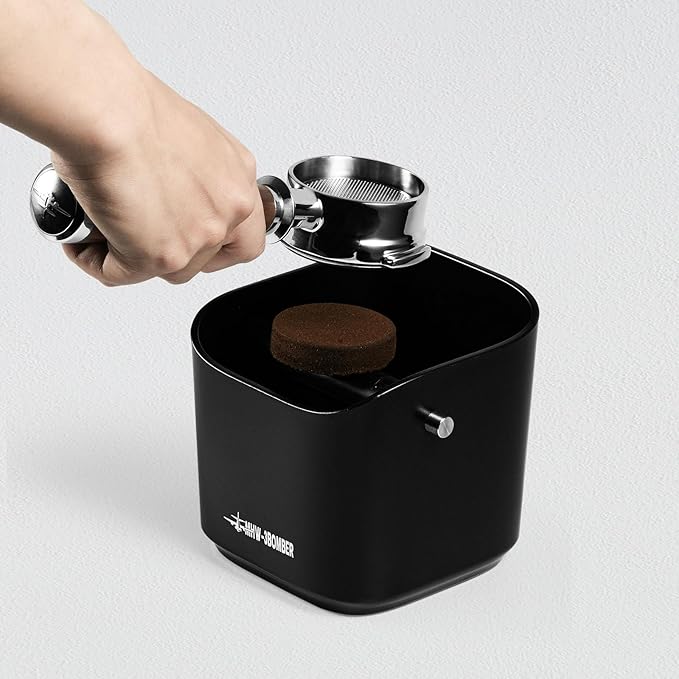 MHW-3BOMBER Espresso Knock Box, 1.2L(15 Cups) Coffee Knock Box with Coffee Clean Brush and Removable Knock Bar for Espresso Puck, Coffee Ground, Durable Espresso Accessories, Black, CS7090-OS