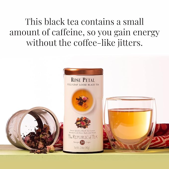 The Republic of Tea - Rose Petal Full-Leaf Loose Black Tea, 2.8 Oz Tin | Steeps 50 Cups | Caffeinated