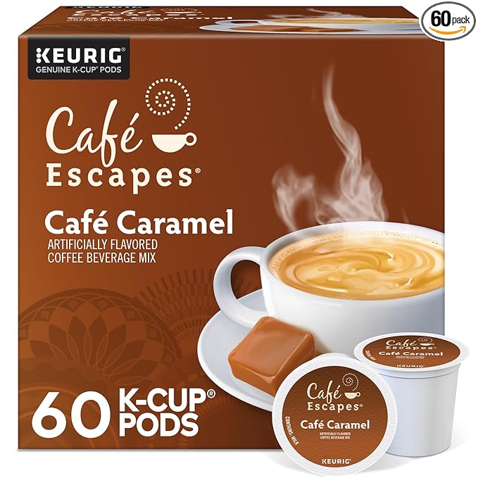 Café Escapes Café Caramel Coffee Beverage, Single-Serve K-Cup Pods, 60 Count