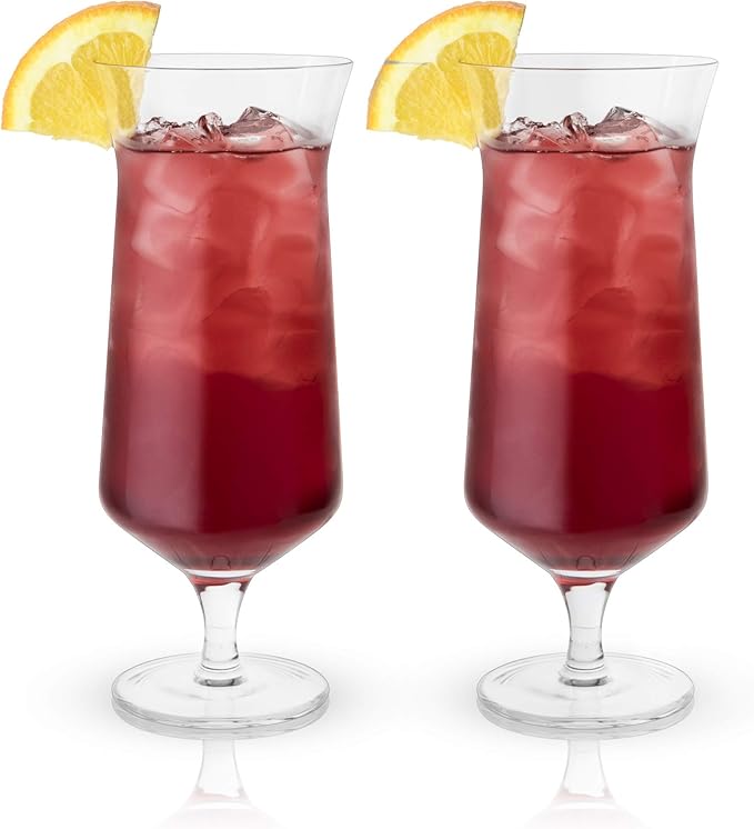 Viski Raye Hurricane Glasses, Perfect for Pina Coladas, Tropical Cocktail Glass, Crystal Glasses Gift set of 2, Clear, 14oz