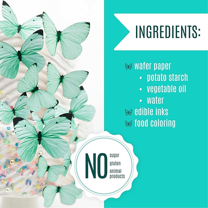 Sugar Robot Edible Butterflies for Cake Decorating - Small Pastel Teal Butterfly Cake Toppers and Cupcake Toppers - Decoration Made in the USA - Premium Crafted (Teal)