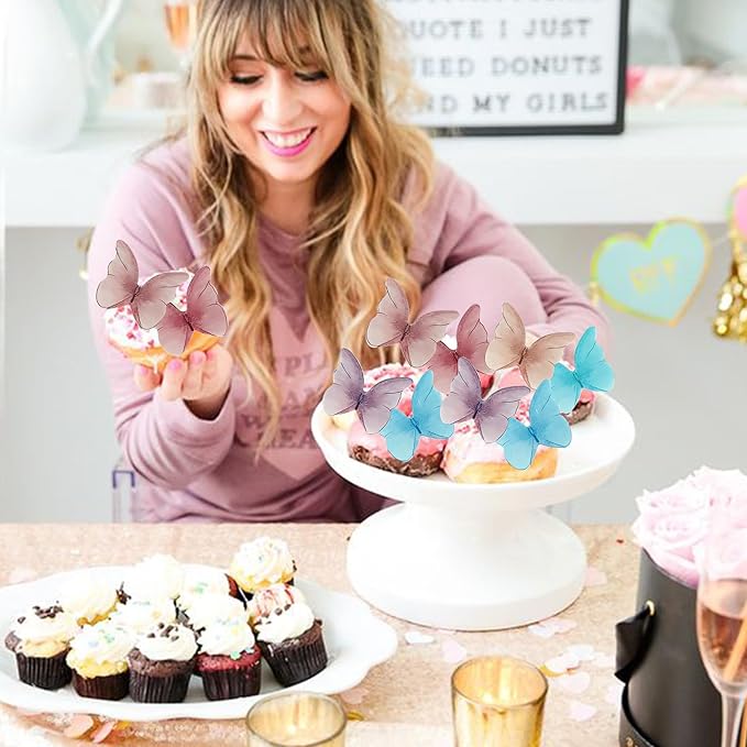 48PCS Edible Butterfly Cupcake Toppers - Edible Wafer Paper Butterfly Cake Decorations for Baby Shower, Birthday, Wedding Parties - Colorful