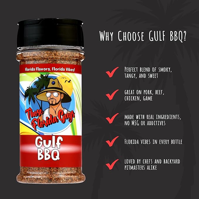 Gulf bbq Seasoning - Unique Blend of Smoky, Tangy, Sweet Heat for Authentic Florida bbq Flavor, 130g - Perfect Grilling Seasonings and Rubs for Beef, Pork, Chicken, Venison & More