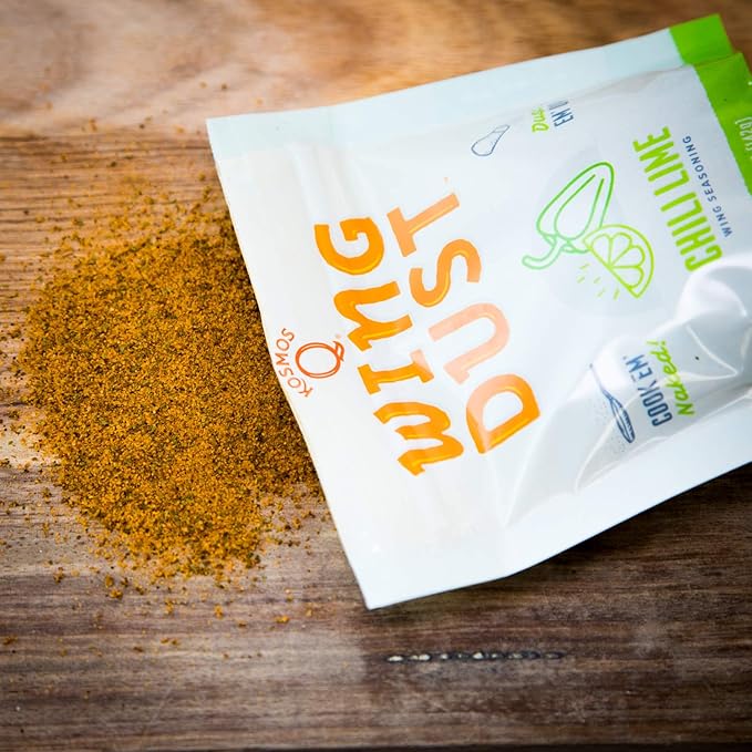 Kosmos Q Chili Lime Wing Dust, Fiery & Zesty Chicken Wing Seasoning for Chicken, Popcorn, Fries & More, Spicy Chili & Tangy Lime Flavor Dry Rub Seasoning Dust, Great for Grilling & Smoking, 5 Oz