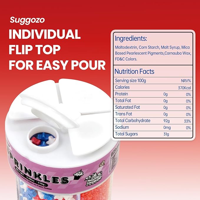 Patriotic Sprinkles, 4th of July, Red White Blue Sprinkles for Cake Decorating, 110g/3.88oz, Cupcake Decoration, Ice Cream Toppings