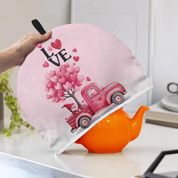 Valentine's Day Teapot Cover for Kitchen Red Truck Insulated Super Soft Tea Cosy for Teapot Insulated Teapot Lids for Party