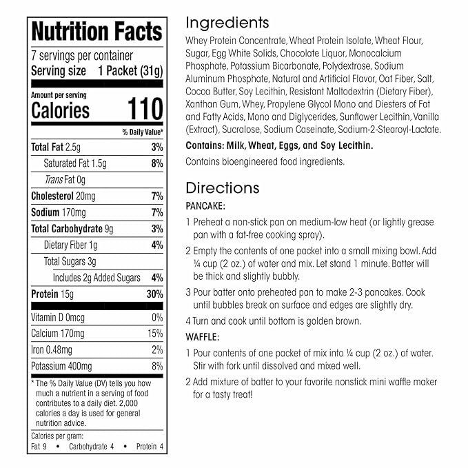 Wonderslim Protein Pancake & Waffle Mix, Chocolate Chip, Low Sugar & Low Calorie (7ct)