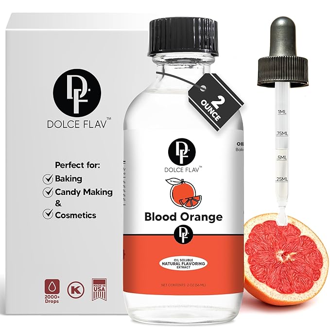 Dolce Flav Natural Blood Orange Extract ??2 Ounce Oil-Soluble Kosher, Sugar-Free, Concentrated Rich Citrus Flavoring for Baking, Chocolates & Desserts, Includes Measured Dropper
