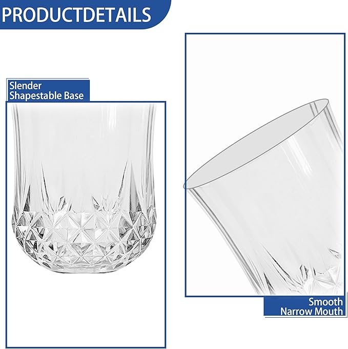 12 PCS Transparent Stemless Wine Glasses,Plastic Reusable Cups 9OZ Vintage Drinking Glasses Tumblers for Whisky, Beer, Juice, Beverages, Cocktai