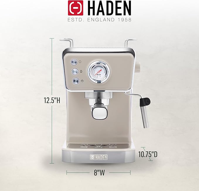 HADEN Barista Brew Espresso Coffee Machine, Stainless Steel Espresso Maker with Milk Frother and Steamer Function and 1.5L Water Tank, Putty & Copper