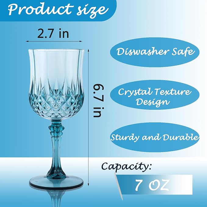 Plastic Wine Glasses,Plastic Goblets Vintage Style Cordial Drinking Glasses for Wedding Reception, Grand Event Party Supplies (24, Dusty Blue)