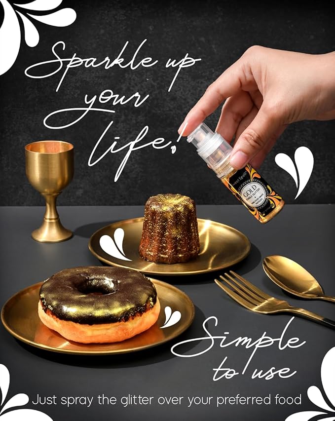 Sweet Spell Edible Cake Glitter Spray ??Shimmering Magic for Cakes Decorating & Cocktails ??100% Edible, Food-Grade, Vegan, Gluten-Free (Gold)