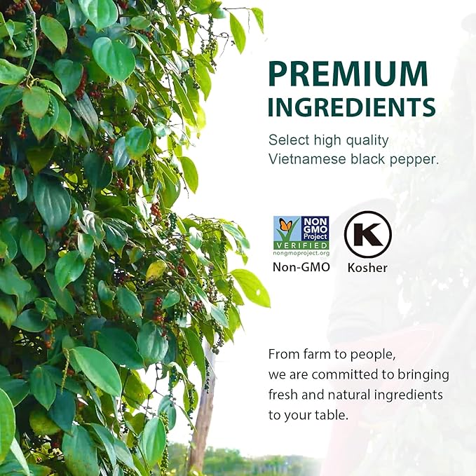 Soeos Black Peppercorns, 8oz (Pack of 1), Non-GMO, Kosher, Packed to Keep Peppers Fresh, Peppercorn for Grinder Refill, Whole Peppercorns