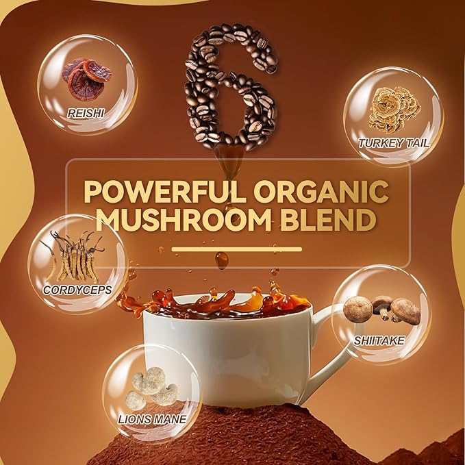 Mushroom Coffee is Produced in a US FDA-Registered Factory Mushroom Blend Instant Coffee for Energy Digestion and Immune Support 30 Servings Per Bag