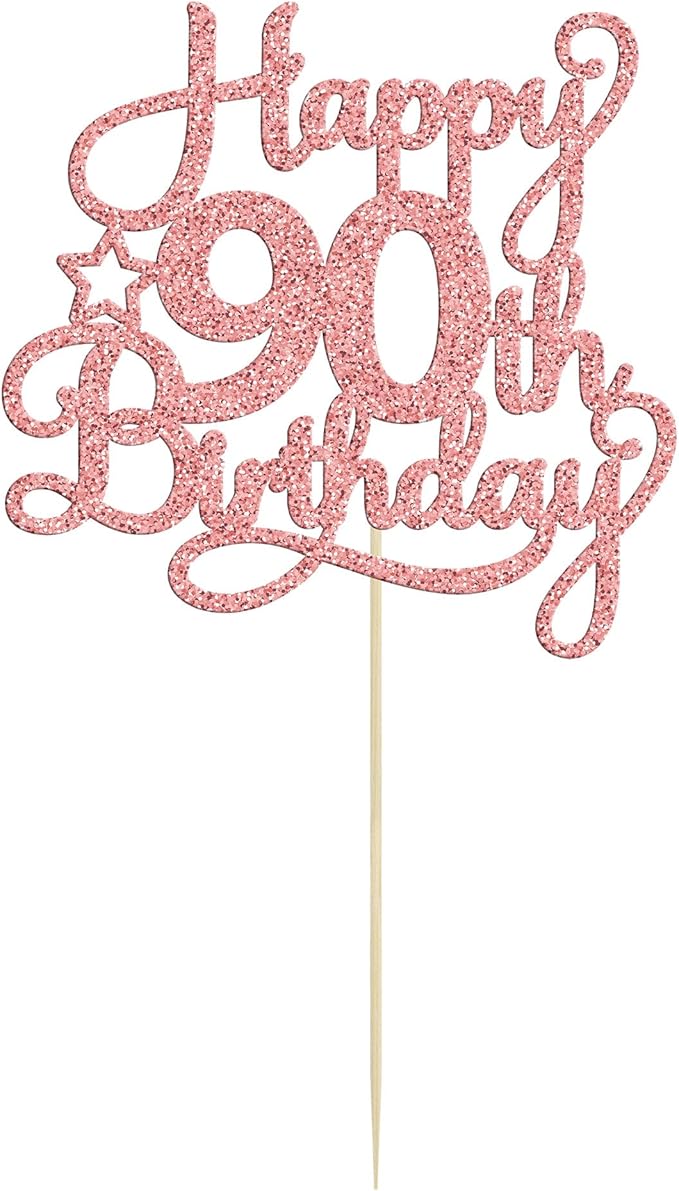 1 Pack Happy 90th Birthday Cake Topper Rose Gold Glitter 90 & Fabulous Cheers to 90 Years Old Birthday Cake Pick for Celebrating 90th Birthday Anniversary Party Cake Decorations Supplies