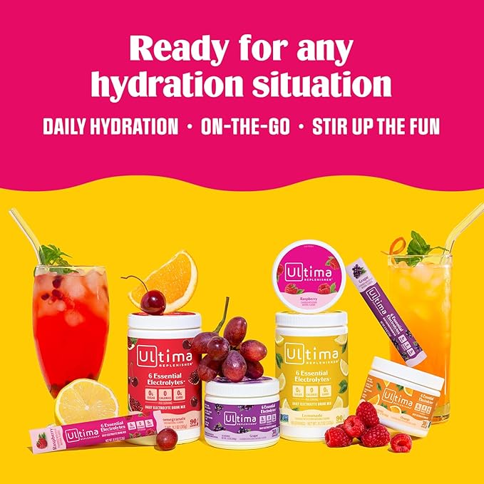 Ultima Replenisher Daily Electrolyte Powder Drink Mix ??Sugar Free ??Lemonade, 20 Stickpacks ??Hydration Packets with 6 Key Electrolytes and Trace Minerals ??Keto Friendly, Vegan, Non-GMO