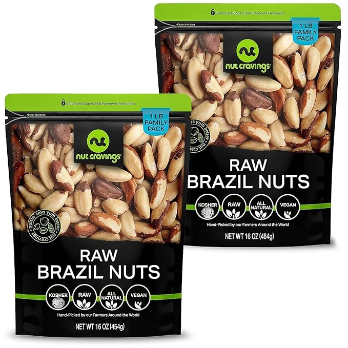NUT CRAVINGS - Raw Brazil Nuts, Unsalted, No Shell, Whole, (16oz - 2 Pack) Bulk Nuts Packed Fresh in Resealable Bag - Kosher Healthy Snack, Food Assortments