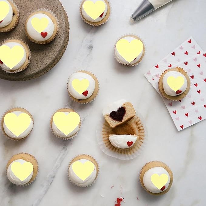 60 Pack Edible Heart Cake Topper Love Heart Cupcake Picks Water Paper Valentine's Day Theme Cake Decorations for Wedding Engagement Bridal Shower Birthday Party Supplies Yellow 2
