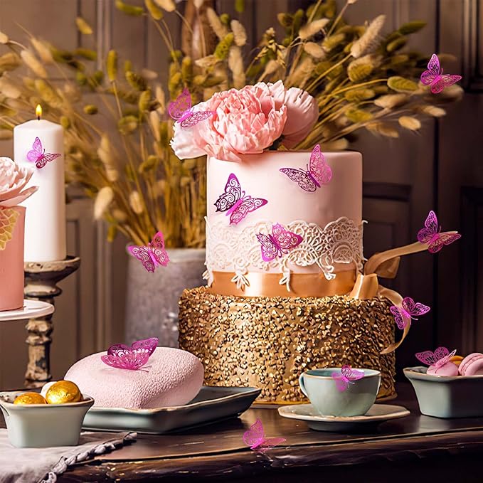 72 Pcs Butterfly Decorations, 3 Sizes 3 Styles, 3D Butterfly Wall Decor, Butterfly Party Decorations, Birthday Decorations, Butterflies for Crafts, Cake Decorating, Wall Stickers Room Decor(Purple)