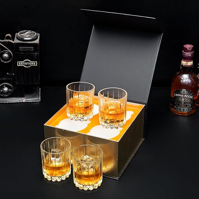 KANARS Crystal Whiskey Glasses, Set of 4 Premium Rocks Glasses in Elegant Gift Box, 10 Oz Old Fashioned Glass Tumblers for Bourbon, Scotch Whisky, Cocktails, Cognac, Liquor Drinking