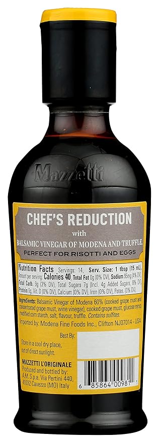 Mazzetti Truffle Balsamic Vinegar Glaze of Modena PGI | Thick & Rich | Perfect for Pasta, Risotto & Eggs | 7.3 Ounce Bottle (Pack of 1)