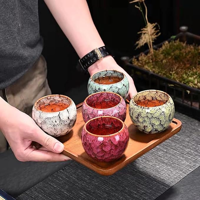 MQjzsh Chinese Japanese Traditional Ceramic Tea Cups, Mini Ceramic Kung Fu Tea Cups, Mate Cup Set, Tea, Espresso, 4-Piece Set for Home, Outdoor and Office