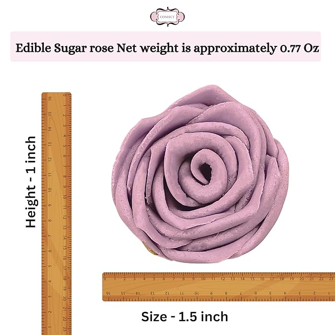 Confect Edible Lavender Rose Toppers ??12-Pack Lilac Roses for Cake & Cupcake Decorating??Stunning Edible Floral Toppers for Desserts- Vegan, Nut-Free, Soy-Free, Dairy-Free, Palm Oil-Free