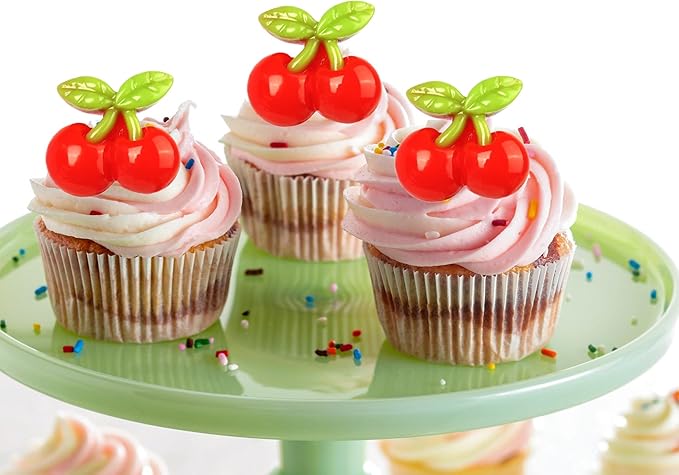 30 Pack Cherry Birthday Cupcake Toppers Red Glitter Cherry Cupcake Picks for Fruit Baby Shower Kids 1st Birthday Summer Cake Decorations Party Supplies