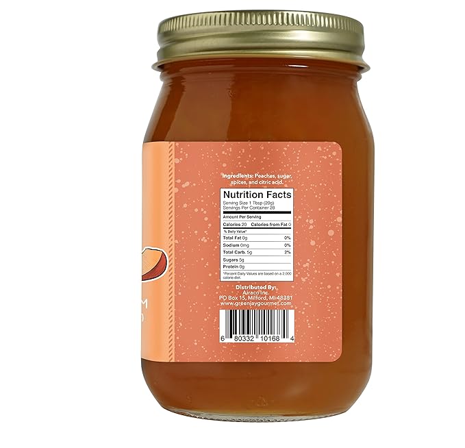 Green Jay Gourmet Peach Jam - All-Natural Fruit Jam with Peaches & Lemon Juice - Vegan, Gluten-free Jam - Contains No Preservatives or Corn Syrup - Made in USA - 20 Ounces