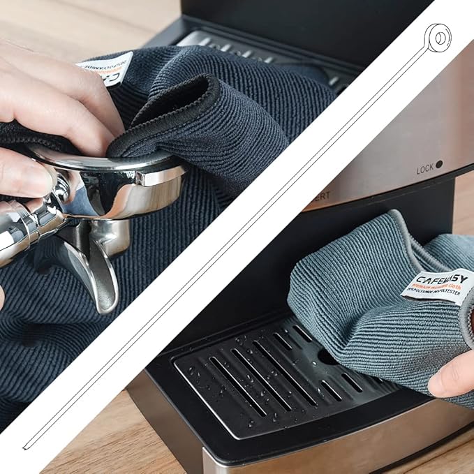 CAFEMASY Barista Cleaning Towel with Hook Set Pack of 3pcs Soft Barista Mirco Fiber Cloth for Cleaning Espresso Coffee Machine Steam Wand and Coffee Bar Counter