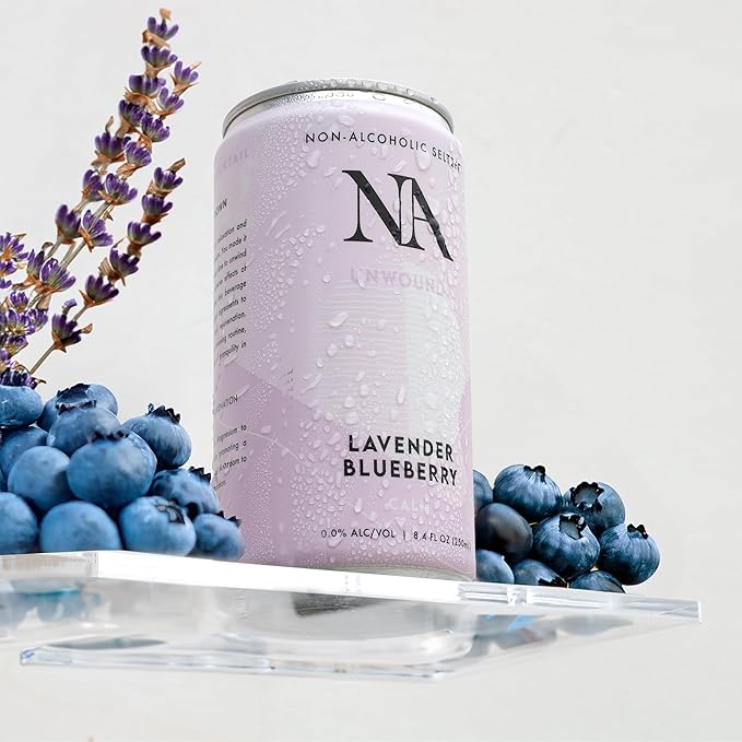 NA Non-Alcoholic Functional Adaptogen Drinks with Ashwagandha, Mushrooms and Magnesium for Calming | Low Sugar, Low Calorie Social Tonic | Lavender Tea & Blueberry, 8.4oz Cans (12 Pack)