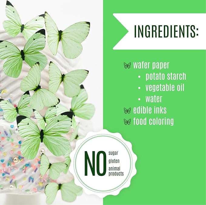 Sugar Robot Edible Butterflies for Cake Decorating - Small Pastel Green Butterfly Cake Toppers and Cupcake Toppers - Decoration Made in the USA - Premium Crafted (Green)