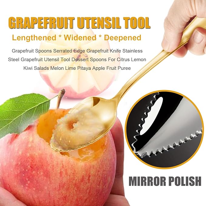 Grapefruit Spoon Serrated Edge Grapefruit Knife Stainless Steel Grapefruit Utensil Tool Dessert Spoons for Citrus Lemon Kiwi Salads Melon Lime Pitaya Apple Fruit Puree