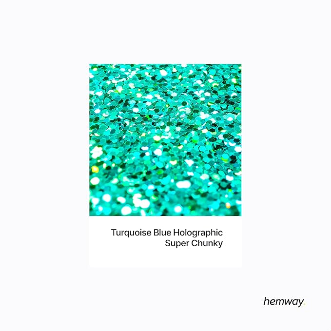 Hemway Premium Glitter Shaker - Turquoise Blue Holographic | 115g Super Chunky Metallic Flake Sequins for Resin & Epoxy Crafts | Craft Supplies for Tumblers, Festival, Art