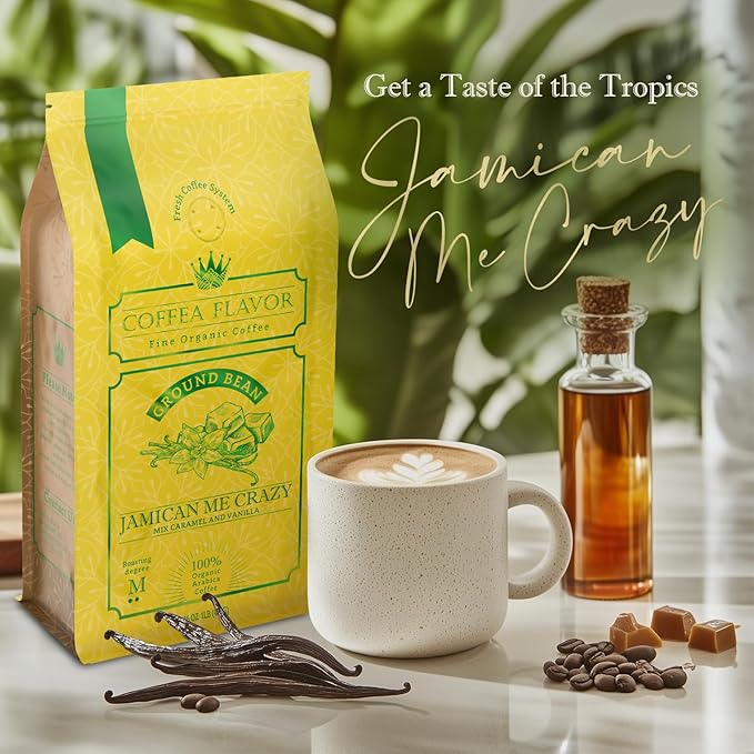 Flavored Ground Coffee ??Jamaican Me Crazy (Caramel and Vanilla), 100% Arabica, Single Origin, Medium Roast, USDA Organic, Naturally Flavored ??by Coffea Flavor