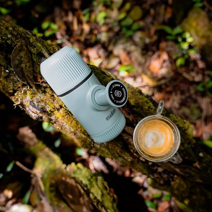 WACACO Nanopresso Portable Espresso Maker with Case, Mini Travel Coffee Machine, Perfect for Camping, Travel and Officeç«?Elements Arctic Blueç«?,<div>