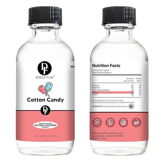 Dolce Flav Cotton Candy Extract ??Kosher, Sugar-Free, Concentrated Carnival-Style Flavoring for Baking, Frostings & Drinks, Includes Measured Dropper, 2 oz Pack of 2