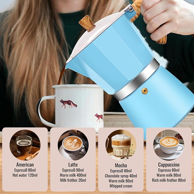 12 Cup Aluminum Moka Pot Classic Stovetop Espresso Coffee Maker 600ml 20oz Coffeemaker Percolator Mocha Pot Greca Coffee Maker Cafe Makers for Italian and Cuban Cafì±?Brewing Blue