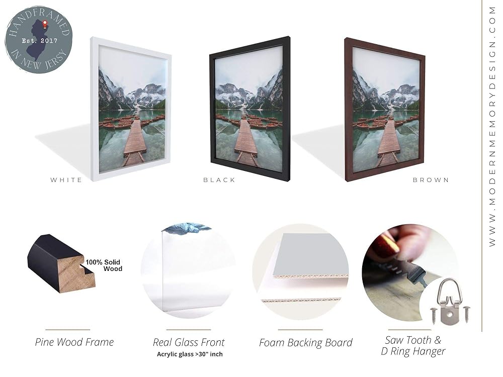 32x44 Black Picture Frames - Ready to Hang Solid Pine Wood Poster Frame - Photo Frame Polished Glass Front Clear Plexiglass Display Photograph - Hanging Hardware Included - Home wall Decor - 32 x 44
