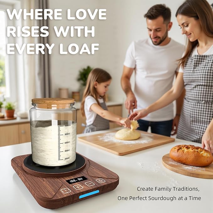 Sourdough Starter Warmer Mat - 24H Timer - Precise 1°F Thermostat Control (70-100°F) - Smart Memory Warming On/Off - Fits Jars Up to 40oz - Perfect for Home Baking (Brown)