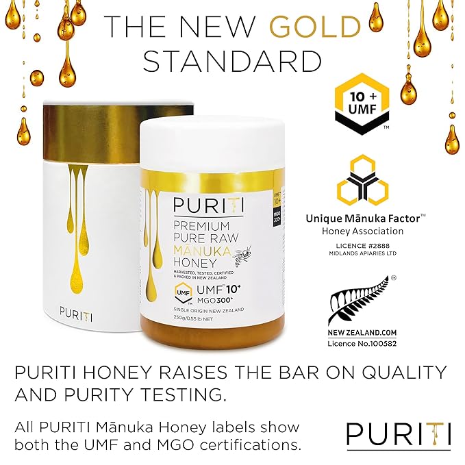 PURITI Manuka Honey MGO 300+ / UMF 10+ | 100% Pure Genuine Raw Manuka Honey | 8.8 Oz / 250g | Harvested, Tested, Certified and Packed in New Zealand