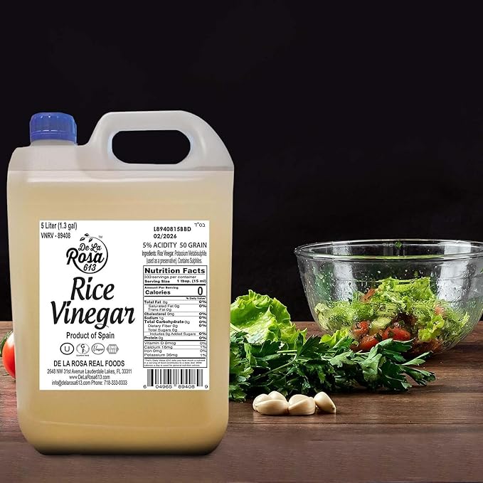De La Rosa Rice Vinegar 5% Acidity, Kosher, Rice Vinegar for Cooking, Sushi, Salad Dressings and More | Sugar-Free Rice Vinegar - 5 Liter (Pack of 1)