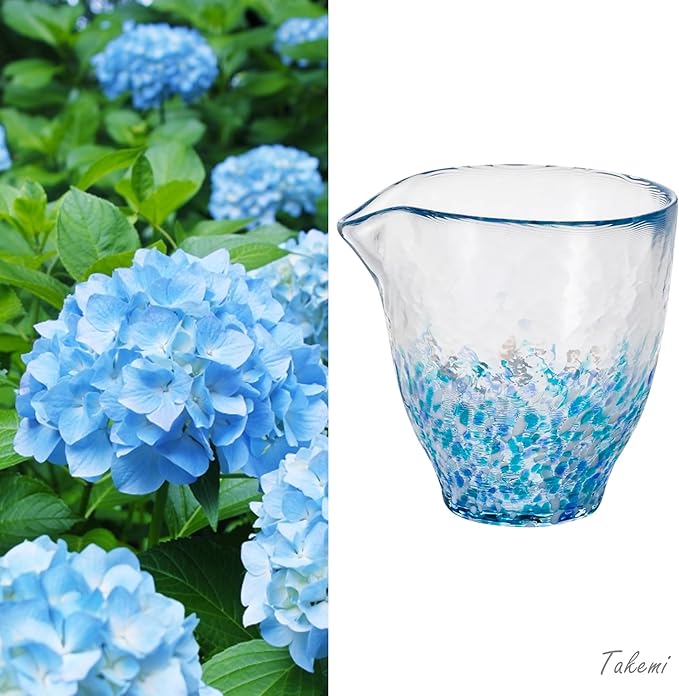 Japanese Handcrafted Sake Cups – Exquisite Artisan Glassware for Cold Sake & Shochu, Elegant Drinkware for Any Occasion, Made in Japan (Aajisai Sake Carafe, Carafe 8.4 fl oz - 250ml)
