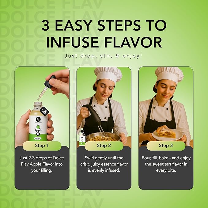 Dolce Flav Apple Extract (Oil-Soluble) ??Kosher, Sugar-Free, Concentrated Crisp Apple Flavoring for Baking, Chocolates & Desserts, Includes Measured Dropper, 2 oz Pack of 2