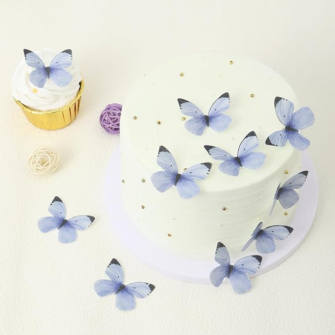 50PCS Edible Butterfly Cake Decorations Wafer Paper Butterflies Cake Cupcake Toppers for Women Girls' Birthday Anniversary Wedding Baby shower party Butterfly Fairy Cake Decor Dark Blue