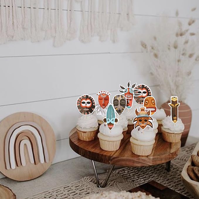 Rsstarxi 40 Pack Hawaii Tiki Cupcake Toppers Tiki Party Decorations Hawaiian Tropical Tiki Totem Cupcake Picks Hawaii Luau Cake Decorations for Summer Aloha Tropical Birthday Party Decorations
