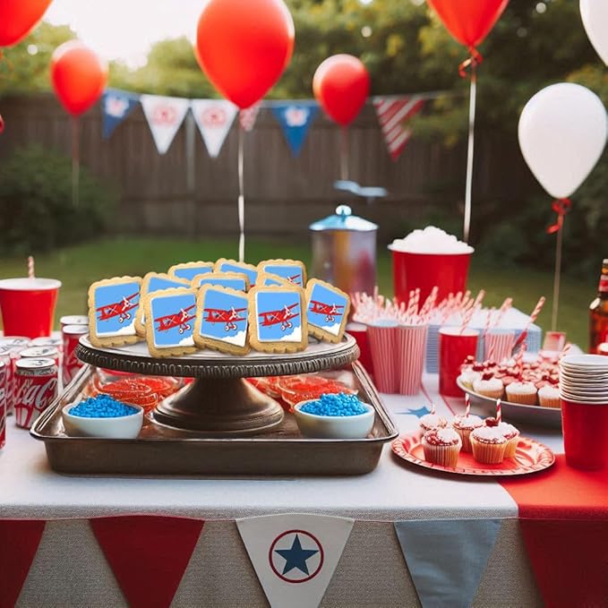Airplane Cookies Theme 24 Pack Cookies Individually Wrapped | Red Glider Blue Sky Clouds Treats Dessert Birthday Party Baby Shower Aviation