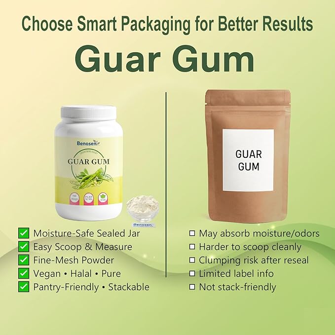 Benosen Guar Gum Powder 12 oz ??Food Grade Thickener & Stabilizer for Baking, Sauces, Ice Cream & Gluten-Free Recipes ??100% Pure Vegan ??Halal