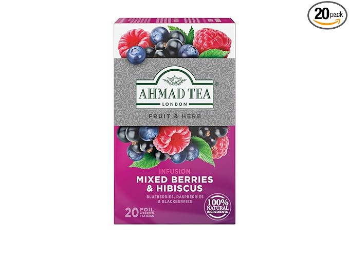 Ahmad Tea Herbal Tea, Mixed Berries & Hibiscus Teabags, 20 ct (Pack of 1) - Decaffeinated & Sugar-Free