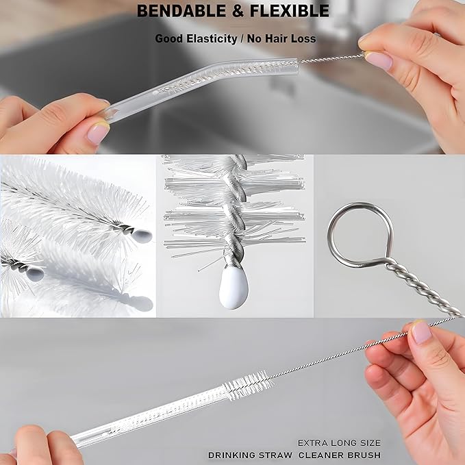 Milk Foamer Hose Brush, Long Thin Nylon Tube Cleaning Brushes Ideal for Espresso & Coffee Machine Attachments,Stainless Steel Straw Cleaning Brushes Test Tube 11.8 Inch Long and Flexible Handle